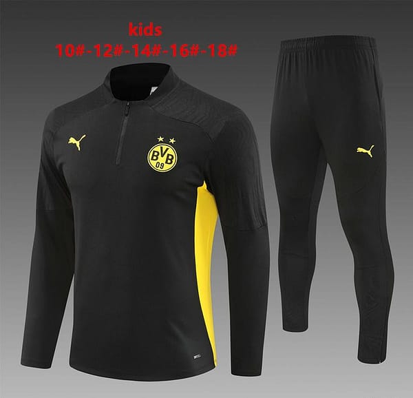 24/25 Kids Borussia Dortmund Black  Half Zipper Jacket+Long Pants