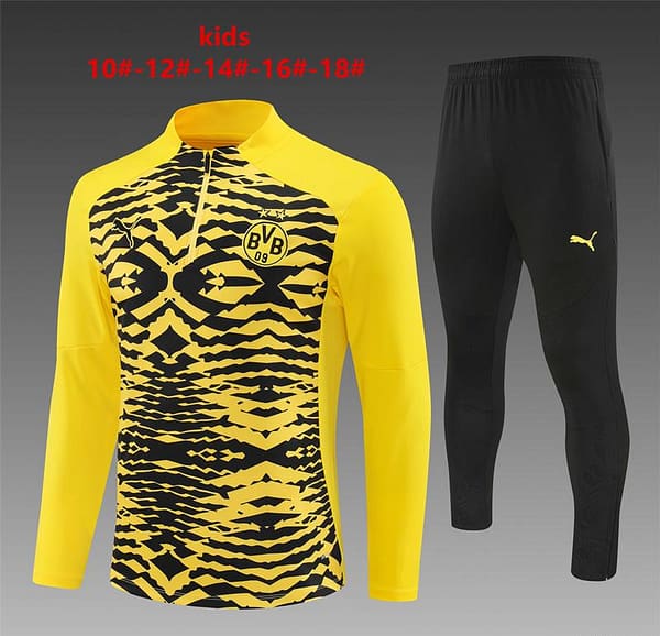 24/25 Kids Borussia Dortmund Yellow/Black  Half Zipper Jacket+Long Pants