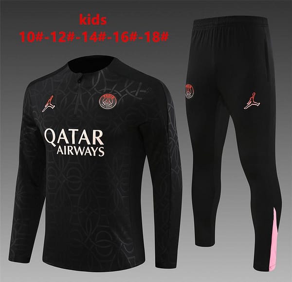 24/25 Kids PSG Jordan Black Steel Seal Half Zipper Jacket+Long Pants