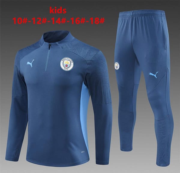 24/25 Kids Manchester City Blue Half Zipper Jacket+Long Pants