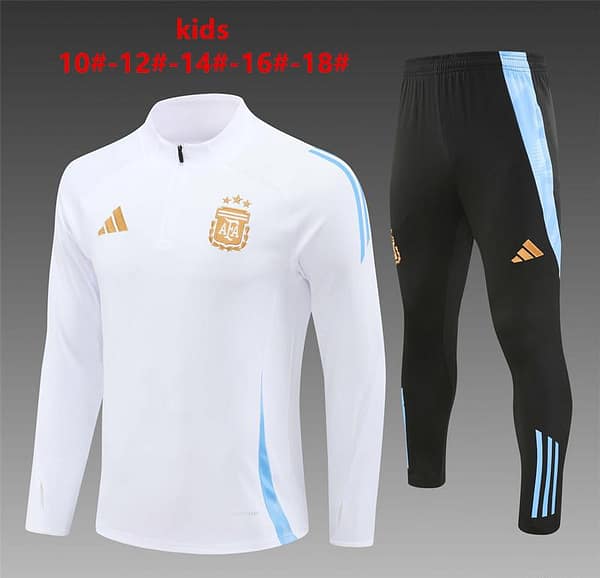 24/25 Kids Argentina White Half Zipper Jacket+Long Pants