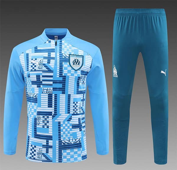 24/25 Olympique Marseille Blue Camouflage Half Zipper Jacket+Long Pants - Image 18