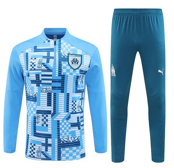 24/25 Olympique Marseille Blue Camouflage Half Zipper Jacket+Long Pants - Image 19