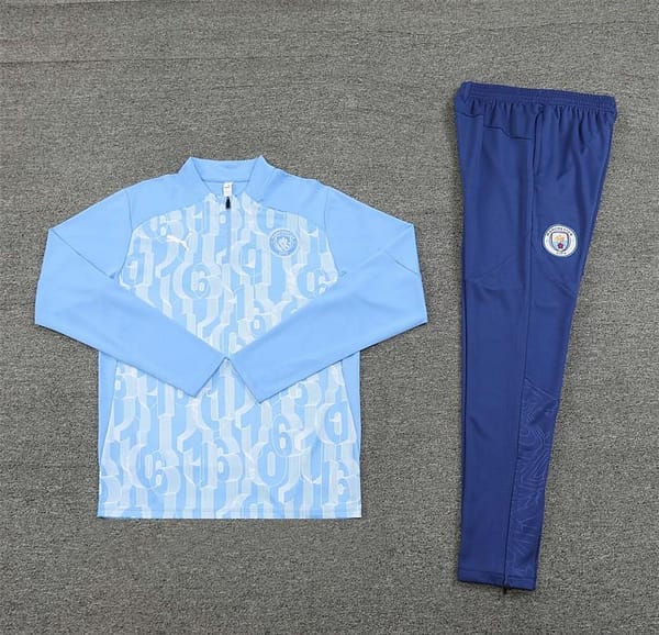 24/25 Manchester City Light Blue Half Zipper Jacket+Long Pants - Image 13