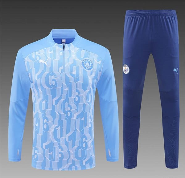 24/25 Manchester City Light Blue Half Zipper Jacket+Long Pants - Image 17