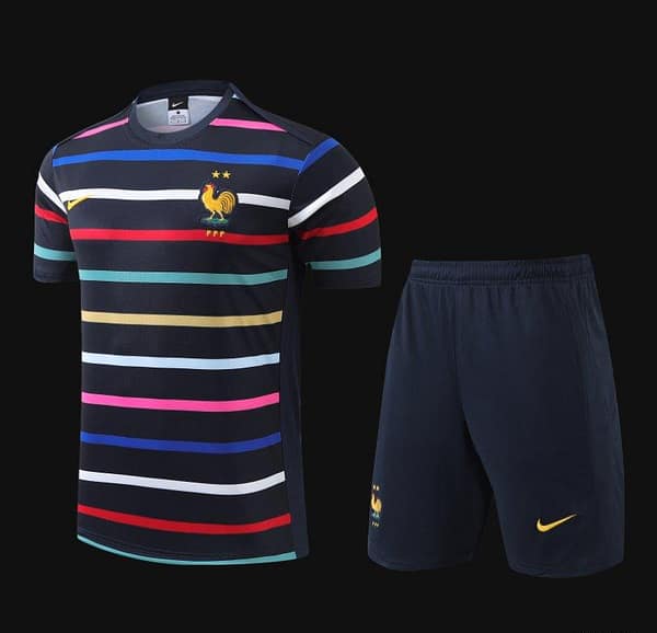 2024 France Navy Stripe Short Sleeve Jersey+Shorts