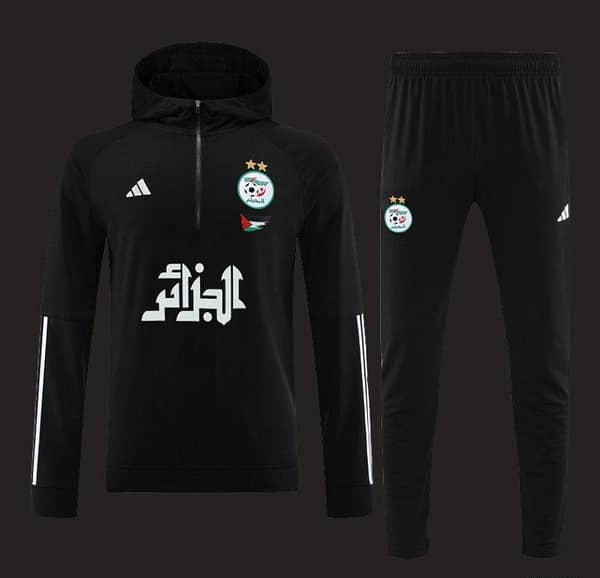 2024 Algeria Black Hoodie  Full Zipper Hoodie Jacket+Pants