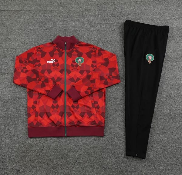 2024 Morocco Red  Full Zipper Hoodie Jacket+Pants - Image 6