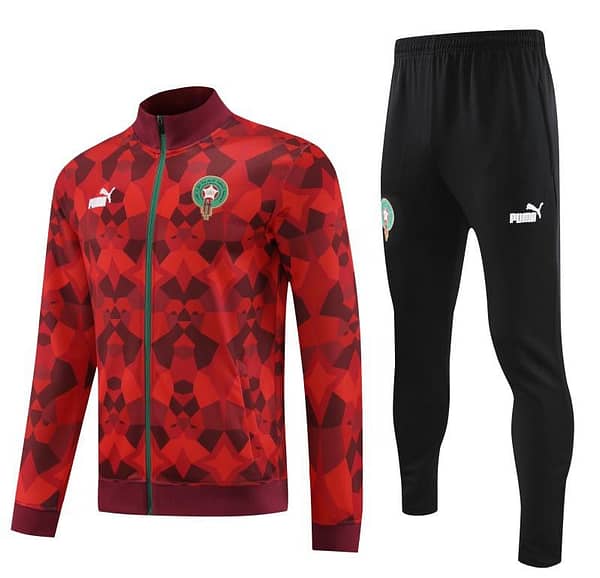 2024 Morocco Red  Full Zipper Hoodie Jacket+Pants - Image 8