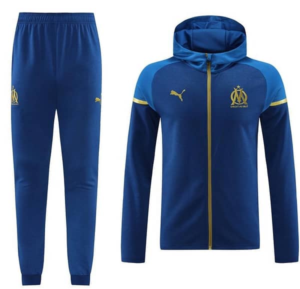 23/24 Olympique Marseille Blue Full Zipper Hoodie Jacket+Pants - Image 9