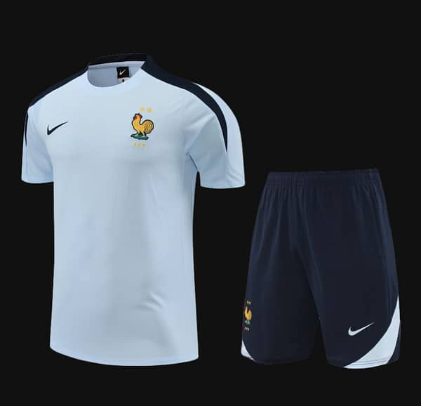 2024 France Light Blue Cotton Short Sleeve Jersey+Shorts - Image 7