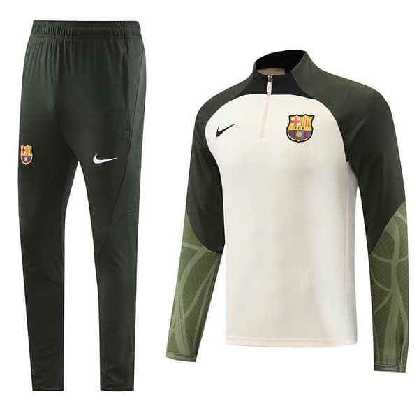 23/24 Barcelona Beige Green Half Zipper Jacket+Pants