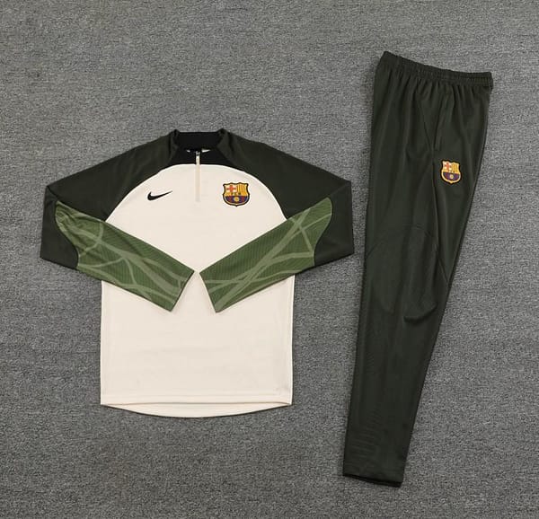 23/24 Barcelona Beige Green Half Zipper Jacket+Pants - Image 14