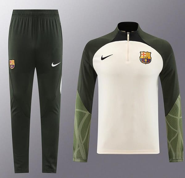 23/24 Barcelona Beige Green Half Zipper Jacket+Pants - Image 23