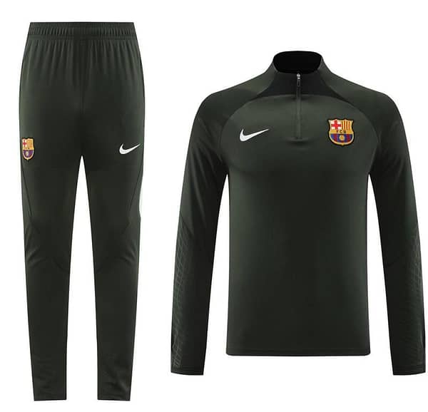 23/24 Barcelona Dark Green Half Zipper Jacket+Pants - Image 3