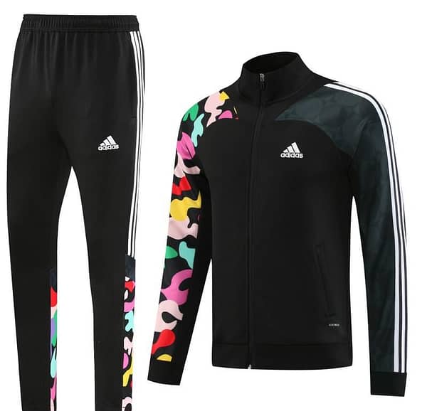 2023 Adidas Black Full Zipper Jacket With Colorful Sleeve+Pants