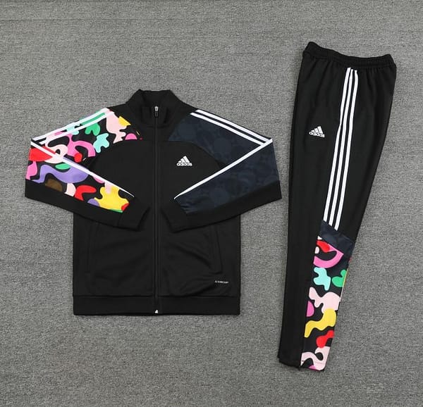 2023 Adidas Black Full Zipper Jacket With Colorful Sleeve+Pants - Image 11