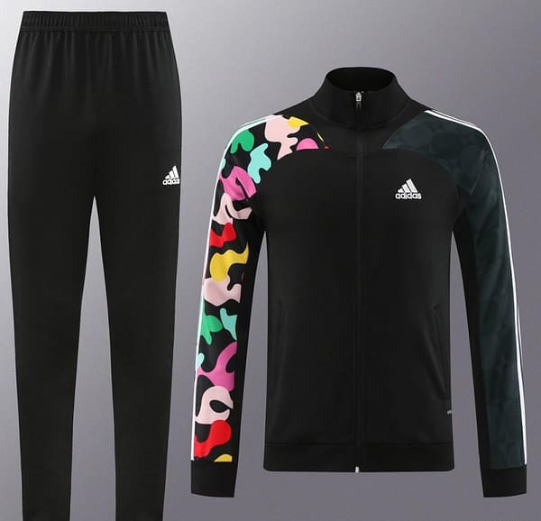 2023 Adidas Black Full Zipper Jacket With Colorful Sleeve+Pants - Image 18