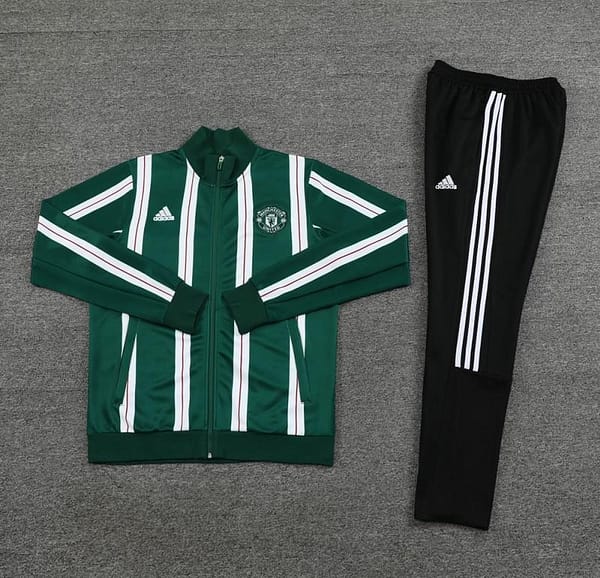 23/24 Manchester United Green White Stripe Full Zipper Jacket+Pants - Image 2