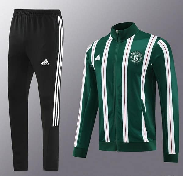 23/24 Manchester United Green White Stripe Full Zipper Jacket+Pants - Image 11