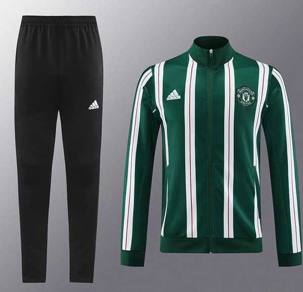 23/24 Manchester United Green White Stripe Full Zipper Jacket+Pants - Image 12