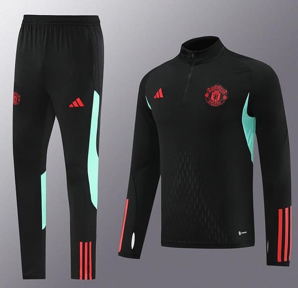 23/24 Manchester United Black Half Zipper Jacket+Pants - Image 6