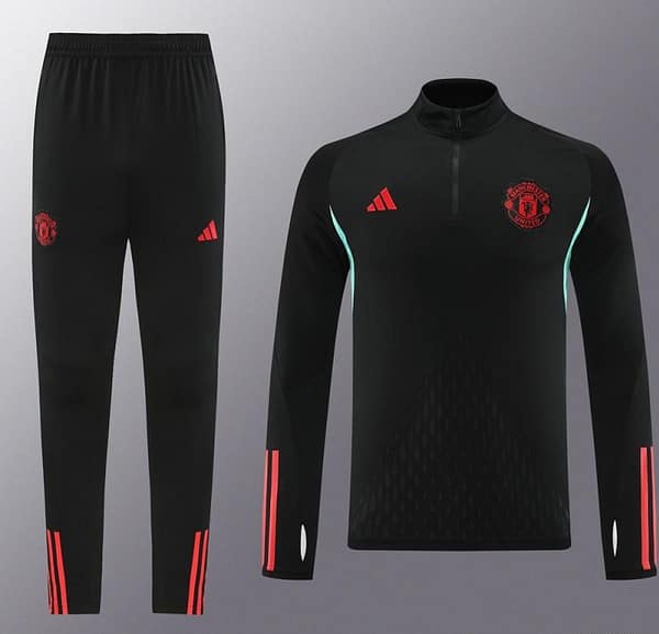 23/24 Manchester United Black Half Zipper Jacket+Pants - Image 7