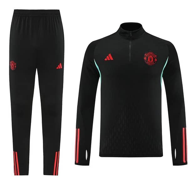 23/24 Manchester United Black Half Zipper Jacket+Pants - Image 8