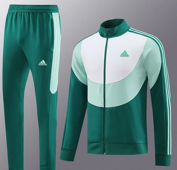 23/24 Adidas White/Green Full Zipper Hooide Jacket+Pants - Image 11