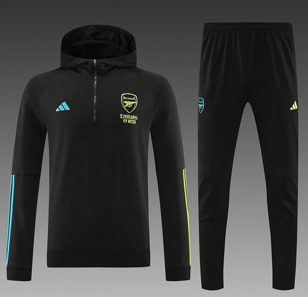 23/24 Arsenal  Black Hoodie Half Zipper Jacket+ Pants - Image 7