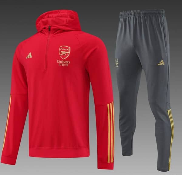 23/24 Arsenal Red Hoodie Half Zipper Jacket+ Pants - Image 9