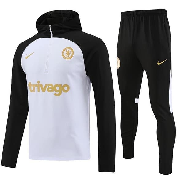 23/24 Chelsea White Black Hoodie Half Zipper Jacket+ Pants