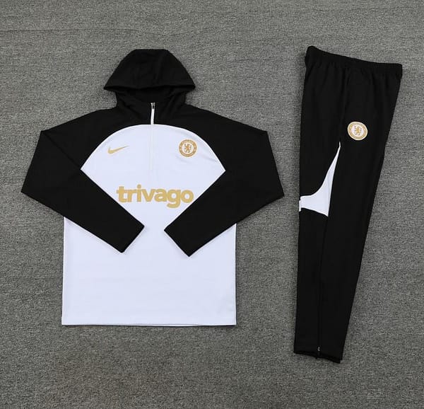 23/24 Chelsea White Black Hoodie Half Zipper Jacket+ Pants - Image 2