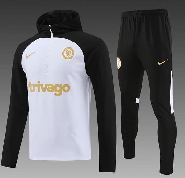 23/24 Chelsea White Black Hoodie Half Zipper Jacket+ Pants - Image 6