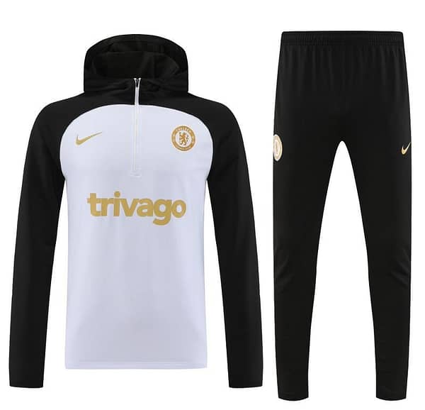 23/24 Chelsea White Black Hoodie Half Zipper Jacket+ Pants - Image 8