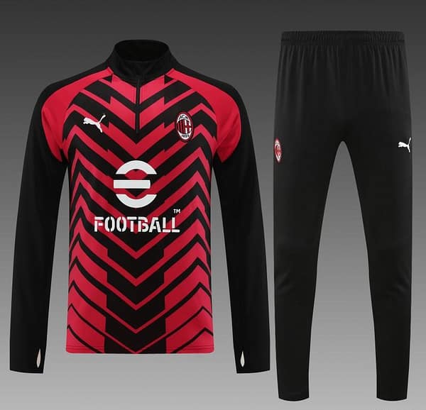 23/24 AC Milan Red Black Half Zipper Jacket+ Pants - Image 8