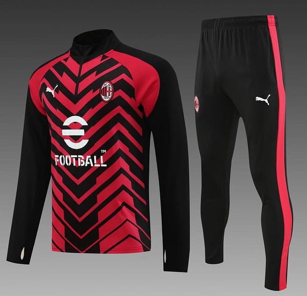 23/24 AC Milan Red Black Half Zipper Jacket+ Pants - Image 9