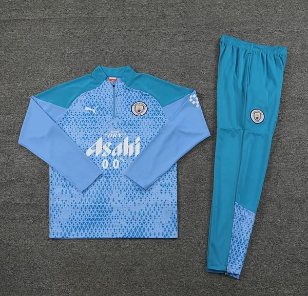 23/24 Manchester City Blue Mixed Color Half Zipper Jacket+ Pants - Image 10