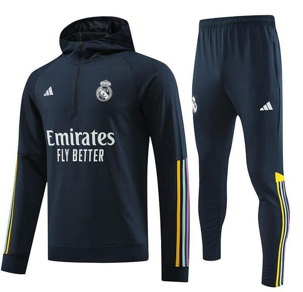23/24 Real Madrid Navy Hoodie Half Zipper Jacket+ Pants