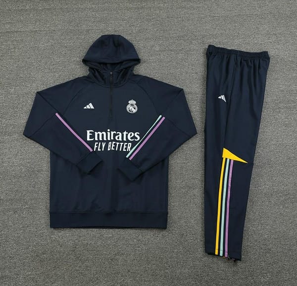 23/24 Real Madrid Navy Hoodie Half Zipper Jacket+ Pants - Image 4