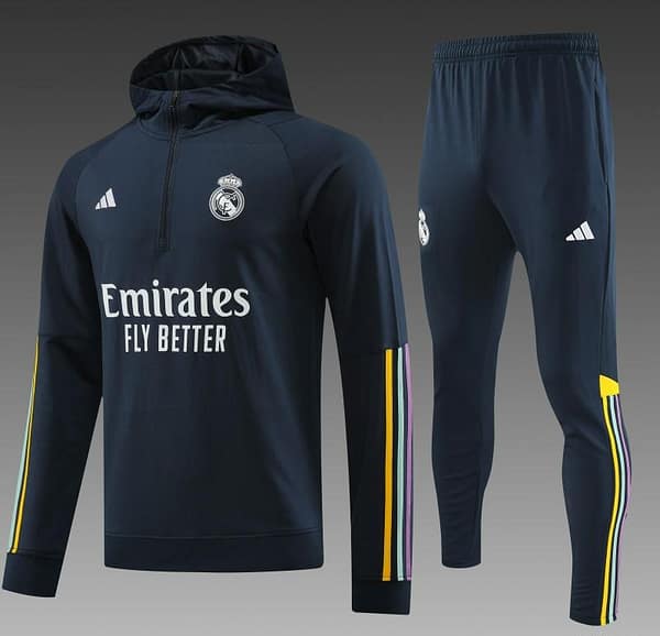 23/24 Real Madrid Navy Hoodie Half Zipper Jacket+ Pants - Image 8