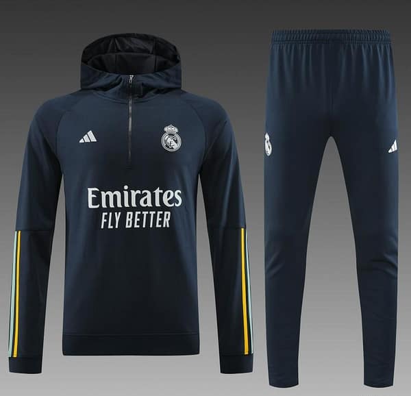 23/24 Real Madrid Navy Hoodie Half Zipper Jacket+ Pants - Image 9