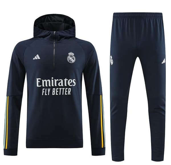 23/24 Real Madrid Navy Hoodie Half Zipper Jacket+ Pants - Image 10