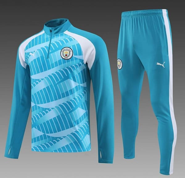 23/24 Manchester City Blue White Half Zipper Jacket+ Pants - Image 7