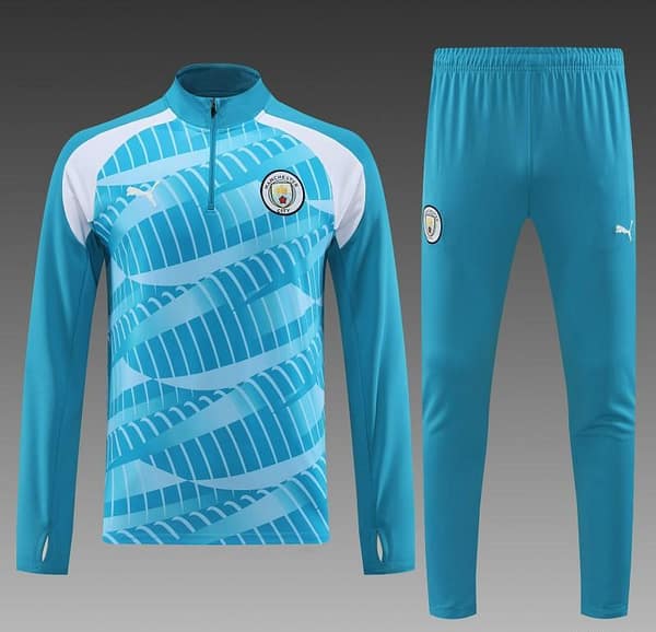23/24 Manchester City Blue White Half Zipper Jacket+ Pants - Image 8