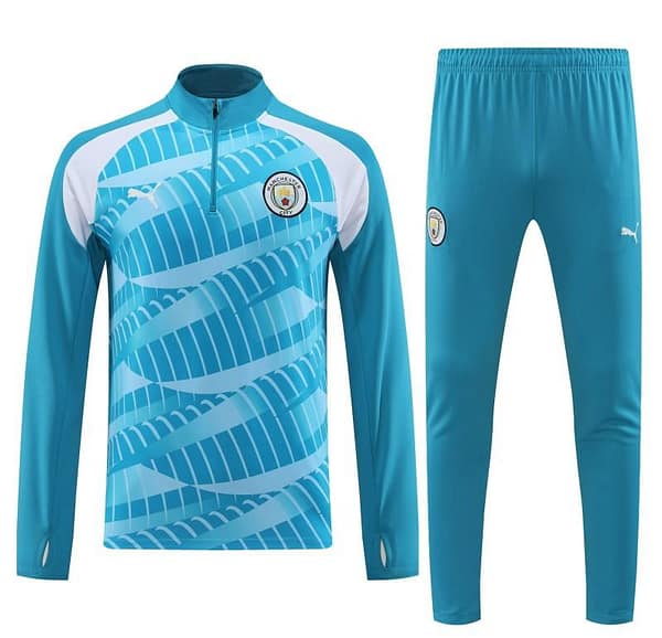 23/24 Manchester City Blue White Half Zipper Jacket+ Pants - Image 9