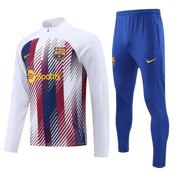23/24 Barcelona White Red Mixed Color Half Zipper Jacket+ Pants