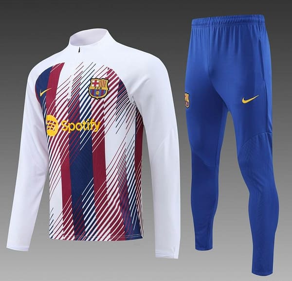23/24 Barcelona White Red Mixed Color Half Zipper Jacket+ Pants - Image 3