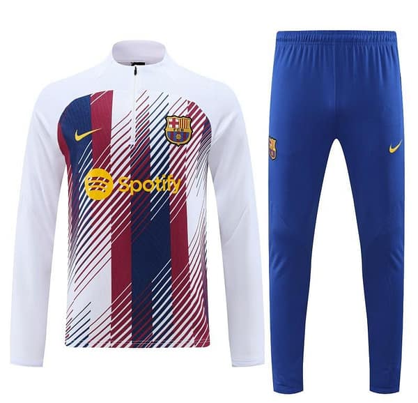 23/24 Barcelona White Red Mixed Color Half Zipper Jacket+ Pants - Image 5