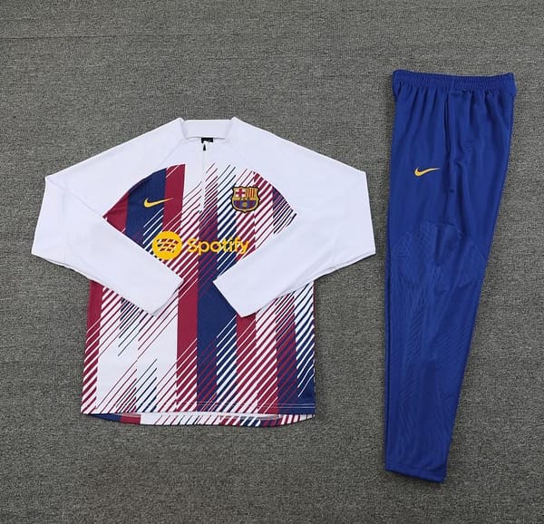 23/24 Barcelona White Red Mixed Color Half Zipper Jacket+ Pants - Image 6